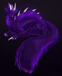  capcom claws digital_media_(artwork) dragon essence_of_rapture feral frill_(anatomy) fur glowing glowing_tongue hi_res horn kaenrae_obscuro_(valdusaetherius) leviathan_(mh) levo long_claw long_tail looking_at_viewer lying male mizutsune monster_hunter open_mouth purple_body purple_eyes purple_frill purple_fur purple_scales purple_tongue scales scalie shapeshift silver_horns solo tail teeth tongue 