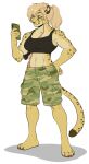  2023 anthro blue_eyes breasts cheetah clothed clothing digital_media_(artwork) eyebrows eyelashes felid feline female fur hair hi_res kittydee mammal midriff navel scar smile spots spotted_body spotted_fur standing 