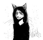  anthro clothed clothing felid female front_view half-length_portrait mammal monochrome mouth_closed portrait signature simple_eyes solo unknowhiter whiskers 