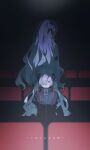  2girls absurdres asymmetrical_sleeves black_coat black_flower blue_hair coat dual_persona expressionless flower grey_hair hair_flower hair_ornament hair_over_one_eye highres isekai_joucho kamitsubaki_studio long_hair looking_at_viewer multicolored_hair multiple_girls red_hair song_name two-tone_hair uneven_sleeves very_long_hair virtual_youtuber walluka wavy_hair white_coat white_flower 