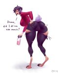  2023 anthro bent_over big_breasts biped black_hair breasts butt camel_toe deer digital_media_(artwork) english_text female fur growth growth_potion hair hand_on_butt hi_res hooves horn lyahim mammal potion red_eyes simple_background solo tan_body tan_fur text white_background 