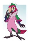 2022 ambiguous_gender anthro arm_tuft avian beak chest_tuft dated elbow_tuft eyelashes feathers featureless_crotch front_view glistening glistening_eyes hi_res looking_at_viewer lostgoose mouth_closed neck_tuft no_sclera nude orange_beak pink_body pink_feathers purple_body purple_feathers signature solo standing tuft yellow_eyes 