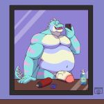  absurd_res alligator alligatorid anthro belly big_penis crocodilian genitals half-erect hi_res leaning_on_table looking_at_viewer male muscular overweight penis reptile rionmaro scalie solo taking_selfie vein veiny_penis 