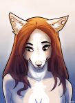  anthro artist_name bust_portrait canid closed_smile ear_piercing female front_view gauged_ear hair mammal mouth_closed narrowed_eyes nude orange_hair piercing portrait solo tan_body unknowhiter white_body 