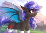  absurd_res bat_pony bat_wings black_body black_fur blue_hair blue_tail chest_tuft claws clothing cutie_mark ear_tuft equid eyelashes fan_character fangs female feral fur hair hakaina hasbro head_tuft hi_res legwear mammal membrane_(anatomy) membranous_wings multicolored_hair my_little_pony purple_eyes purple_hair purple_tail solo standing stockings tail teeth tuft two_tone_hair two_tone_tail wing_claws wings 