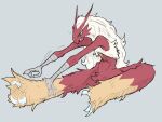  anthro avian bird blaziken blue_eyes claws digital_media_(artwork) feathers fur generation_3_pokemon hair hi_res male nintendo open_mouth pokemon pokemon_(species) scuotivento simple_background skinny slim solo stretching 