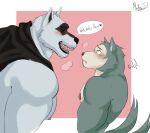  animal_humanoid anthro beastars blush canid canid_humanoid canine canine_humanoid canis death_(puss_in_boots) duo fur hi_res humanoid legoshi_(beastars) male male/male mammal mammal_humanoid markusd muscular nipples simple_background size_difference smile wolf wolf_humanoid 