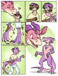  ambiguous_gender anthro bubbeh dragon duo feral hair hair_loss hi_res jewelry kissing kobold male mammal mustelid otter scales transformation transformation_sequence transformation_through_kiss 
