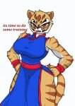  anthro blush dreamworks english_text felid female hi_res kung_fu_panda mammal master_tigress pace-maker pantherine small_waist solo stripes text thick_thighs tiger wide_hips 
