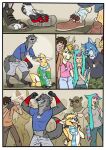  anthro bubbeh camera canid canine clothing costume female footwear fox fursuit group hi_res human male mammal mustelid otter paws scarf shoes tongue tongue_out torn_clothing transformation transformation_sequence 