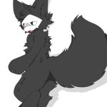  12_iona ambiguous_gender anthro black_body black_fur black_inner_ear black_inner_ear_fluff black_tail black_tuft canid canine canis changed_(video_game) fur humanoid inner_ear_fluff mammal open_mouth puro_(changed) solo tail tuft white_eyes white_mask wolf 