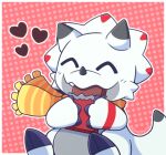  &lt;3 anthro bandai_namco candy chocolate claws dessert digimon digimon_(species) digimon_ghost_game dotted_background eating eyes_closed food gammamon horn male pattern_background scalie scarf simple_background smile solo white_body 