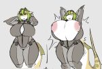  anthro big_breasts black_sclera breasts bursting_breasts clothing exposed_breasts female fish green_hair hair hellisreal horn huge_breasts lemon_shark marine neon_genesis_evangelion nipples plugsuit requiem_shark shark solo wardrobe_malfunction yellow_eyes yph_(hellisreal) 