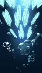  :o absurdres air_bubble bubble commentary_request crystal fukkatsu_no_maya gem glowing green_eyes highres manaphy no_humans open_mouth pokemon pokemon_(creature) red_gemstone solo underwater 