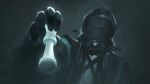  1other 7hertz absurdres ambiguous_gender arknights black_coat black_gloves chess_piece chinese_commentary coat commentary_request doctor_(arknights) gloves highres holding_chess_piece hood hood_up hooded_coat mask queen_(chess) solo upper_body 