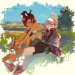  2girls amity_blight animal_on_head barefoot bubble_blowing dark-skinned_female dark_skin eyebrow_cut ghost_(the_owl_house) knee_pads kuma20151225 luz_noceda multiple_girls on_head pointy_ears purple_hair roller_skates shoes shoes_removed short_hair shorts skates sneakers stringbean_(the_owl_house) suspender_shorts suspenders tank_top the_owl_house viewfinder 