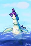  absurd_res anthro anthro_prey blue_body countershading fan_character feral feral_pred generation_1_pokemon gyrotech hi_res lapras larger_pred lochaidh_(doesnotexist) male male_pred male_prey neck_bulge nintendo oral_vore pokemon pokemon_(species) red_eyes shell vore water 