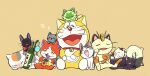  :&lt; ^_^ animal_focus animal_on_head bell bishoujo_senshi_sailor_moon black_cat blue_fire blush bottle bow bowtie calico cat cat_day cat_on_head character_request chi&#039;s_sweet_home chi_(character) closed_eyes closed_mouth copyright_request crossover doraemon doraemon_(character) drunk fire flame-tipped_tail food hand_up happy haramaki holding holding_bottle holding_food holding_own_tail jibanyan jiji_(majo_no_takkyuubin) jingle_bell judd_(splatoon) leaning_to_the_side luna_(sailor_moon) lying majo_no_takkyuubin masser0209 meowth multiple_crossover multiple_tails natsume_yuujinchou neck_bell no_humans nose_bubble notched_ear nuzzle nyanko on_head on_side open_mouth pokemon pokemon_(game) red_bow red_bowtie sake_bottle side-by-side simple_background sitting sleeping sleeping_upright splatoon_(series) splatoon_1 sprigatito tail trait_connection two_tails yellow_background youkai_watch zzz 