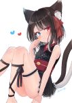  1girl :3 animal_ear_fluff animal_ears black_kimono blue_eyes bridal_garter brown_hair cat_ears cat_girl cat_tail gradient_hair grey_hair heterochromia highres indie_virtual_youtuber japanese_clothes kimono kimono_skirt looking_at_viewer miniskirt multicolored_hair multiple_tails nukota_natsuna obi pleated_skirt red_eyes sash sese_nagi short_hair skirt sleeveless sleeveless_kimono smile tail transparent_background two_tails virtual_youtuber 