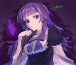  dress frederica_bernkastel hand_up highres looking_down purple_eyes purple_hair ribbon smug umineko_no_naku_koro_ni 