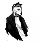  anthro black_and_white canid clothed clothing hair half-length_portrait hi_res jacket male mammal monochrome portrait short_hair simple_background sketch solo topwear unknowhiter 