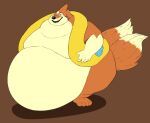  2_tails 5_fingers 5_toes anthro belly big_belly black_nose bodily_fluids brown_background cream_belly feedtheboss feet fingers floatzel fur generation_4_pokemon hi_res hyper hyper_belly male moobs morbidly_obese morbidly_obese_anthro morbidly_obese_male multi_tail nintendo obese obese_anthro obese_male orange_body orange_fur overweight overweight_anthro overweight_male pokemon pokemon_(species) shadow simple_background solo standing sweat sweatdrop tail teeth thick_thighs toes 