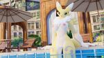  3d_(artwork) anthro bandai_namco breasts canid canine digimon digimon(species) digimon_(species) digital_media_(artwork) dr4ch3n female fur genitals hi_res looking_at_viewer mammal nipples nude pussy renamon solo umbrella white_body white_fur widescreen yellow_body yellow_fur 