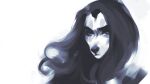  anthro artist_name bust_portrait canid eyebrows eyelashes female front_view hair long_hair mammal monochrome mouth_closed narrowed_eyes portrait simple_background solo unknowhiter 