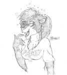  2017 anthro brianna_jackson bubble chest_tuft claws clothing drunk drunk_bubble ear_piercing ear_ring fangs female fur hair half-closed_eyes half-length_portrait hi_res looking_at_viewer mammal marcushunter mephitid narrowed_eyes open_mouth piercing portrait ring_piercing shirt signature skunk smile smiling_at_viewer solo substance_intoxication teeth text tongue tongue_piercing topwear tuft 