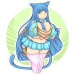  animal_humanoid big_breasts blue_hair blush breasts cat_humanoid cleavage clothed clothing felid felid_humanoid feline feline_humanoid female green_eyes hair holding_breast huge_breasts humanoid mammal mammal_humanoid midriff myu_(pixiveo) navel pixiveo side_boob smile solo standing tail thick_thighs wide_hips 