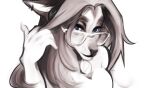  anthro artist_name bust_portrait canid clothed clothing ear_piercing ear_ring eyewear female front_view glasses glistening glistening_eyes hair jewelry long_hair looking_at_viewer mammal monochrome mouth_closed necklace piercing portrait ring_piercing simple_background solo unknowhiter wearing_glasses 