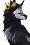  2017 ambiguous_gender artist_name black_body black_fur black_nose brown_eyes bust_portrait canid crown dated feral fur glistening glistening_eyes headgear hi_res looking_at_viewer mammal mouth_closed neck_tuft portrait pupils simple_background slit_pupils solo tuft unknowhiter wearing_crown white_background white_body white_fur 