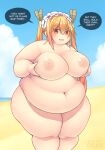  animal_humanoid areola beach belly big_belly big_breasts big_butt blonde_hair blush breasts butt dialogue dragon dragon_humanoid english_text female hair hi_res holding_breast horn horned_humanoid huge_breasts huge_butt huge_thighs humanoid maid_headdress miss_kobayashi&#039;s_dragon_maid navel nipples nude obese obese_female obese_humanoid open_mouth orange_eyes overweight overweight_female overweight_humanoid pixiveo sand seaside signature smile solo speech_bubble standing text thick_thighs tohru_(dragon_maid) water wide_hips 