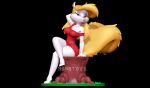  3d_(artwork) animaniacs anthro blonde_hair clothed clothing digital_media_(artwork) dress female hair hi_res log looking_at_viewer mammal minerva_mink mink mustelid musteline nonotoys pinup plant pose sitting solo tree true_musteline warner_brothers wood 