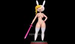  3d_(artwork) adventure_time backpack blonde_hair bunny_ear_hat cartoon_network clothing digital_media_(artwork) female fionna_the_human footwear grass hair hand_on_hip hi_res human looking_at_viewer mammal melee_weapon nonotoys nude pinup plant pose smile socks solo sword weapon 