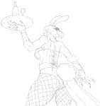  accipitrid accipitriform anthro avian beverage bird bunny_costume claws clothing container costume cup eagle female fishnet fishnet_legwear hi_res lakeslug legwear lingerie looking_at_viewer looking_back monochrome panties sketch solo underwear waiter 