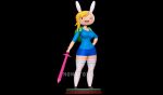  3d_(artwork) adventure_time backpack blonde_hair bunny_ear_hat cartoon_network clothing digital_media_(artwork) female fionna_the_human footwear grass hair hand_on_hip hi_res human looking_at_viewer mammal melee_weapon nonotoys pinup plant pose smile socks sword weapon 