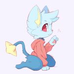  1:1 3_toes anthro blue_body blue_fur claws closed_smile clothing daww feet finger_claws fur generation_4_pokemon hair male mouth_closed neve_(plattyneko) nintendo pawpads pink_background pink_nose pink_pawpads plattyneko pokemon pokemon_(species) red_eyes shinx simple_background solo tail toes 