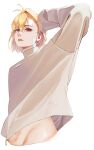  1girl arcueid_brunestud blonde_hair bottomless highres lancerstaynight lips looking_at_viewer red_eyes shirt short_hair solo tsukihime type-moon upper_body white_background white_shirt 