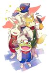  amphibian anthro avian bird canid canine clothing falco_lombardi female fox fox_mccloud frog fur group hi_res humanoid_hands kinoshita-jiroh lagomorph leporid looking_at_viewer male mammal nintendo open_mouth peppy_hare rabbit simple_background slippy_toad star_fox 