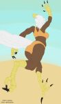  accipitrid accipitriform action_pose anthro avian bikini bird bra brown_body brown_feathers claws clothed clothing color_edit colored eagle edit feathers female lakeslug ned_horseman_(artist) orange_clothing outside panties pose solo swimwear underwear white_body white_feathers 