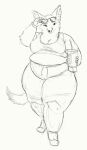  2020 anthro belly beverage bottomwear breasts canid canine cettus cleavage clothed clothing container cup disposable_cup eyewear eyewear_on_head female fennec fox holding_beverage holding_object mammal midriff overweight overweight_anthro overweight_female pants shirt sketch smile solo straw sunglasses sunglasses_on_head sweatpants tank_top topwear walking 