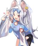  1girl animal_ears blue_archive blue_dress breasts china_dress chinese_clothes dress ear_tag happy highres kohsuke_krsk long_hair looking_at_viewer mouse_ears open_mouth red_eyes saya_(blue_archive) small_breasts very_long_hair 