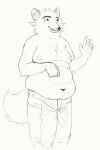  2020 anthro belly bottomwear canid canine cettus clothed clothing fox gesture looking_up male mammal moobs overweight overweight_anthro overweight_male pants sketch smile solo standing topless waving 