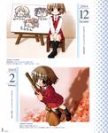  absurdres aoki_ume autumn blonde_hair blush brown_hair calendar_(medium) character_request easel hair_ornament hairclip hidamari_sketch highres leaf loafers miyako official_art painting_(object) partially_translated scan school_uniform shoes sitting skirt smile socks thighhighs translation_request wide_face yuno 