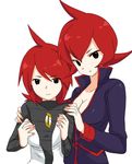  1girl age_difference bad_id bad_pixiv_id bangs breasts cleavage cosplay costume_switch crossdressing height_difference looking_at_viewer mars_(pokemon) medium_breasts pokemon pokemon_(game) pokemon_dppt pokemon_hgss red_eyes red_hair short_hair silver_(pokemon) team_galactic toudou_charo 