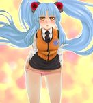  :o blue_hair blush ebi_tendon hoshino_ruri kidou_senkan_nadesico legs long_hair necktie panties pencil_skirt skirt solo twintails underwear yellow_eyes 