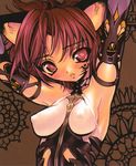  animal_ears armpits blade_(galaxist) breasts cat_ears covered_nipples medium_breasts original red_eyes red_hair scan short_hair solo tattoo upper_body 