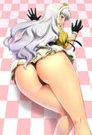  absurdres ass beyond_the_nobles black_gloves black_panties gloves highres idolmaster idolmaster_(classic) jpeg_artifacts legs long_hair md5_mismatch panties shijou_takane silver_hair solo thong trefoil underwear zanzi 