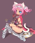  animal_ears armor bad_id bad_pixiv_id blade_(galaxist) blue_eyes cape cat_ears cat_tail elbow_gloves gloves greaves no_bra no_panties original pink_hair shield solo sword tail thighhighs twintails weapon 